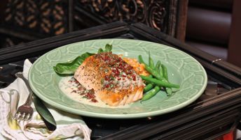 Pepper-Crusted Salmon with Tomato-Basil Beurre Blanc